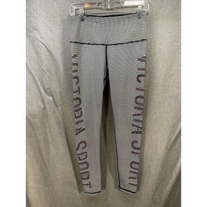 Victoria Sport Pants Womens Medium Black Striped Logo‎ Compression Yoga Ladies